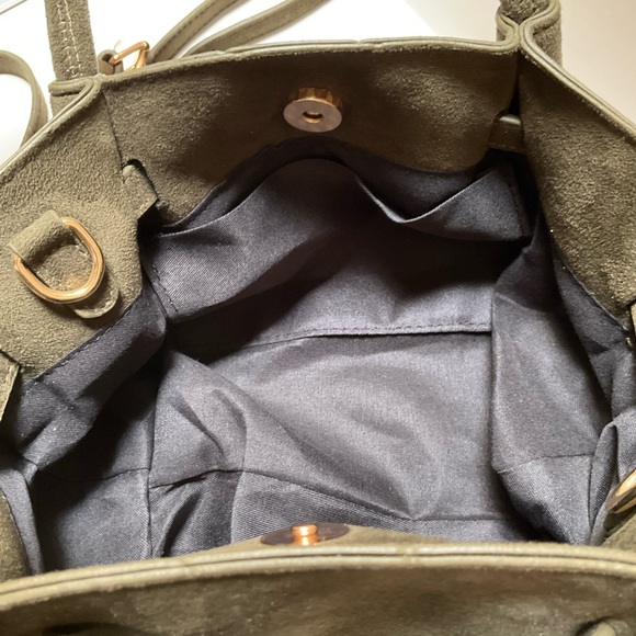 Elegant Olive Green Faux Suede Handbag Small Tote Bag Fashion Design Crossbody - Picture 11 of 13